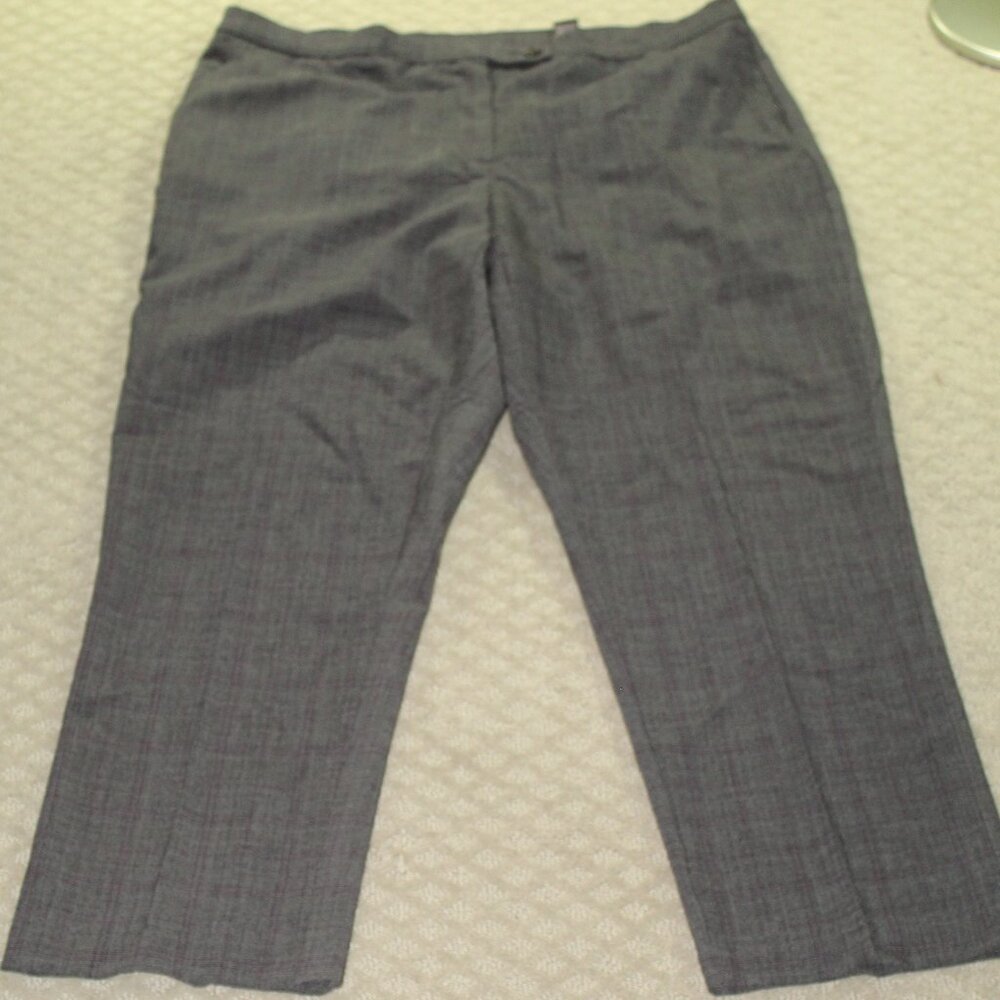 Investments II Women 18W Gray Purple Windowpane Stretchy Dress Pants